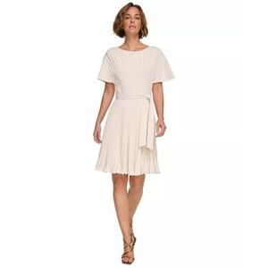 DKNY Sunburst Pleated Fit & Flare Dress Ivory Size 14P